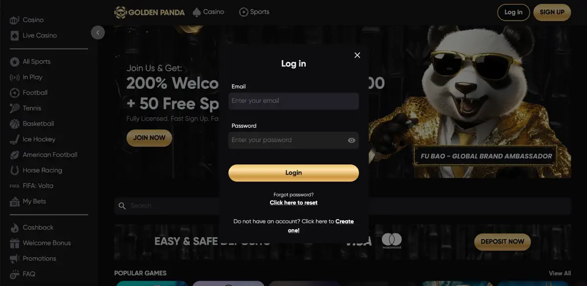 Avia RushをプレイするためのGolden Pandaの登録画面